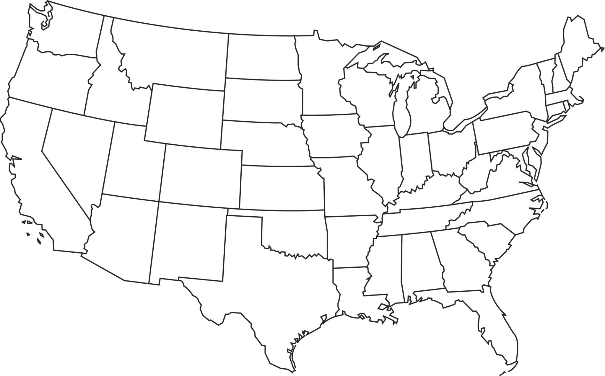 Blank Map of the USA Printable - States, Outline