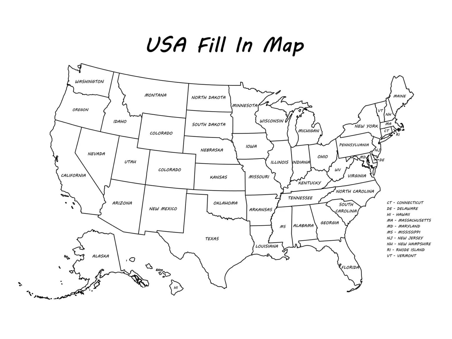 Blank Map Of The Usa Printable States Outline