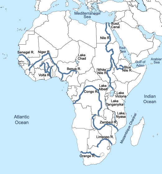Labeled Map of Africa with Rivers