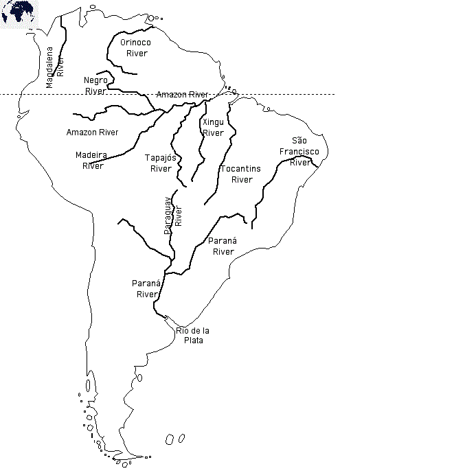 Map of the Rivers in South America