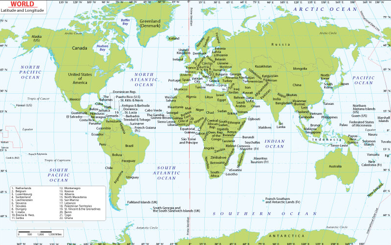 Printable Map of the World with Latitude and Longitude