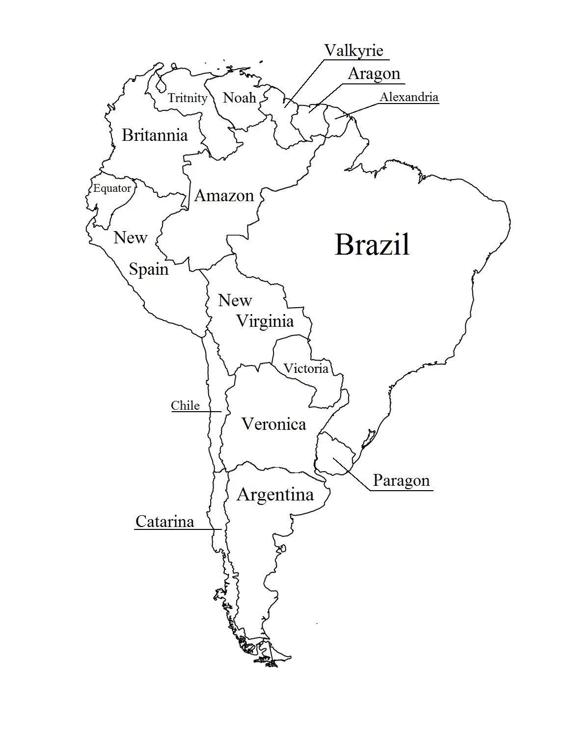 Blank Map of South America Printable PDF