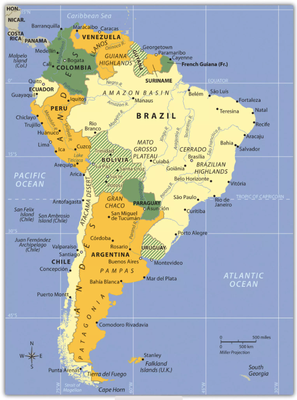 South America Map of Mountains