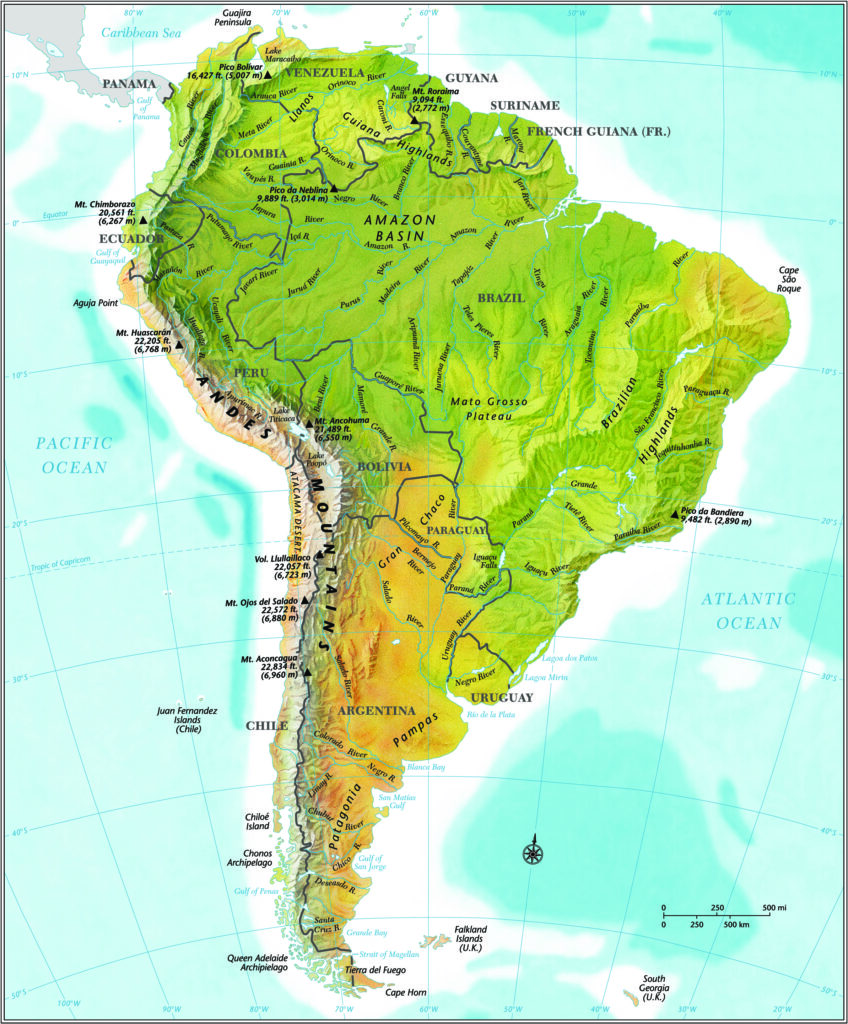 Map of South America Mountains