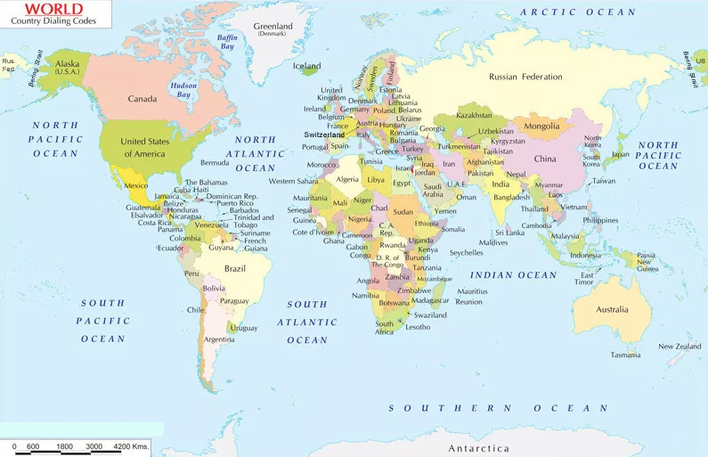 World Map with Continents and Countries