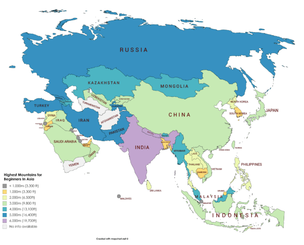 Asia Map of Mountains Range Printable PDF