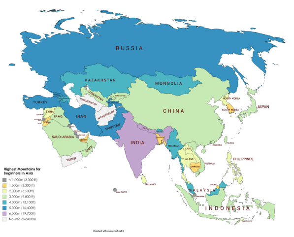 Asia Map Of Mountains Range Printable PDF