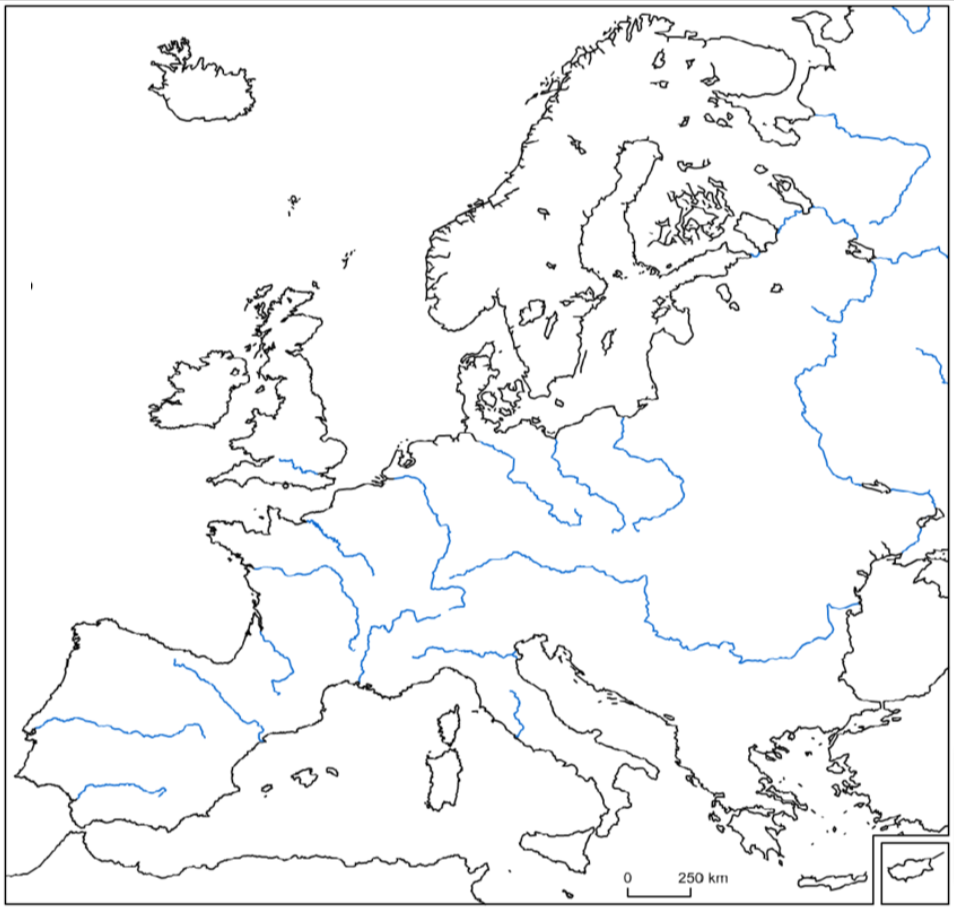 Blank Map of Europe with Rivers
