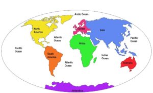 Flat Map of the World with Longitude, Latitude