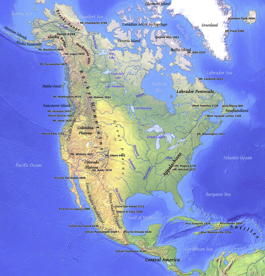 Mountain Ranges in North America Map