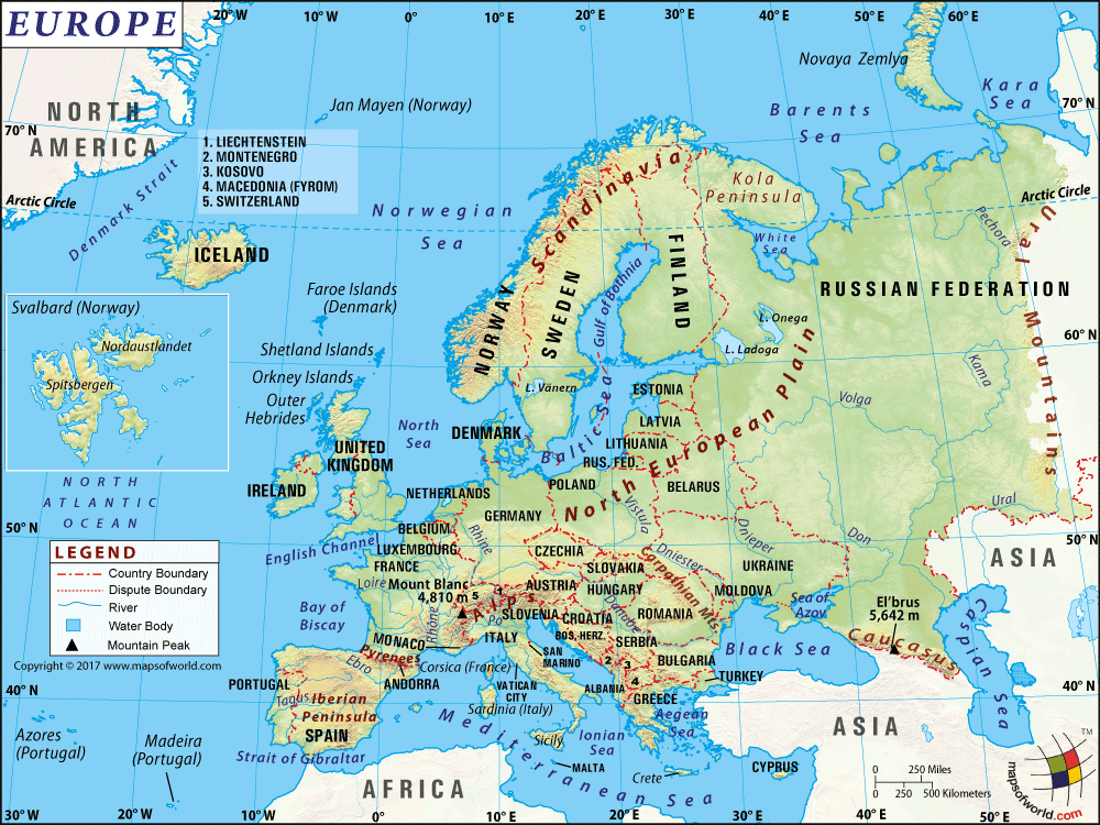 Map of Europe Mountain Ranges
