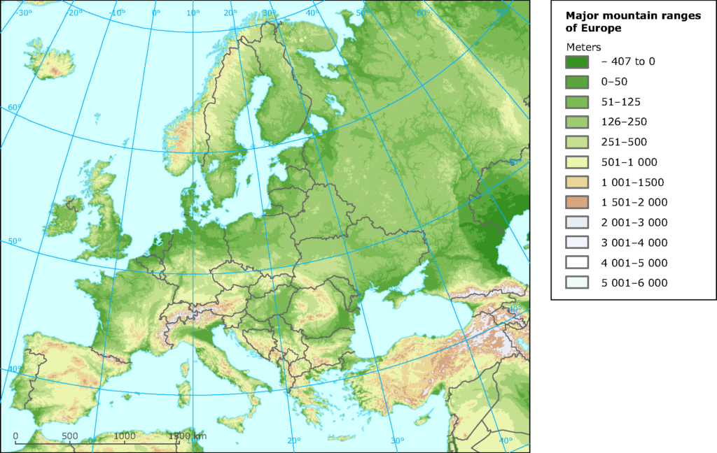Europe Map Mountain Ranges