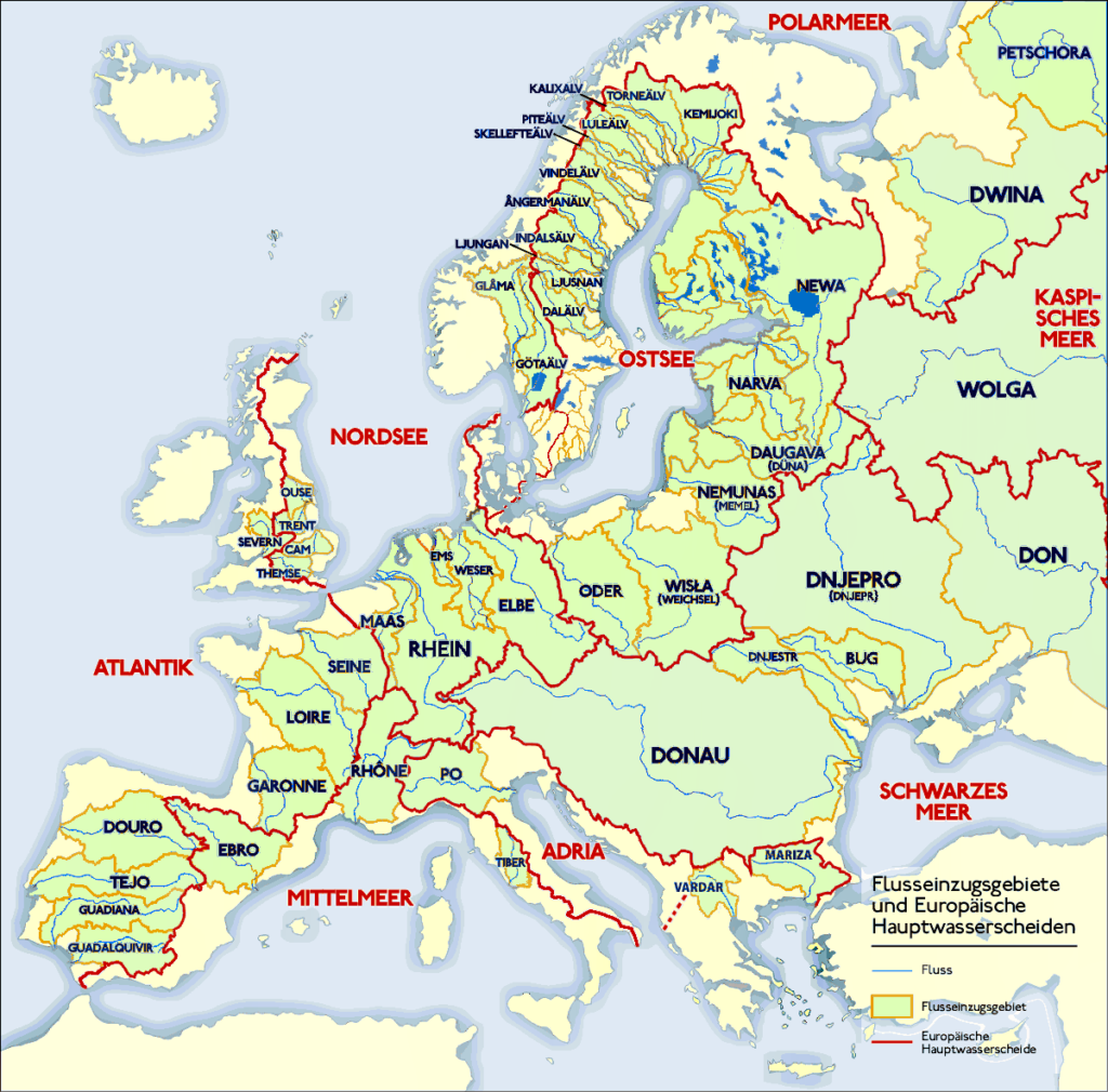 Labeled Map of Europe with Rivers