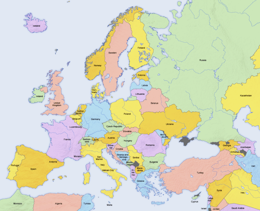 Map of Europe with Countries Labeled