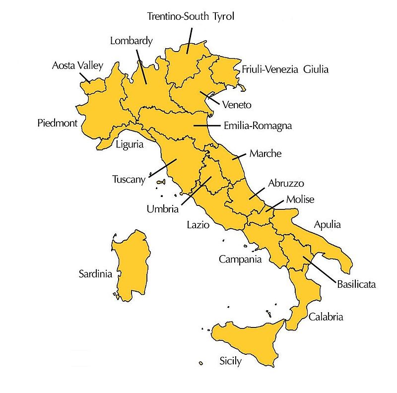 Labeled Map of Italy with Regions