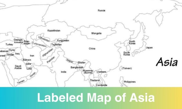 Map of Asia Labeled with Countries & Capitals