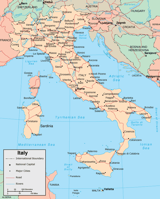 Labeled Italy Map with Capital
