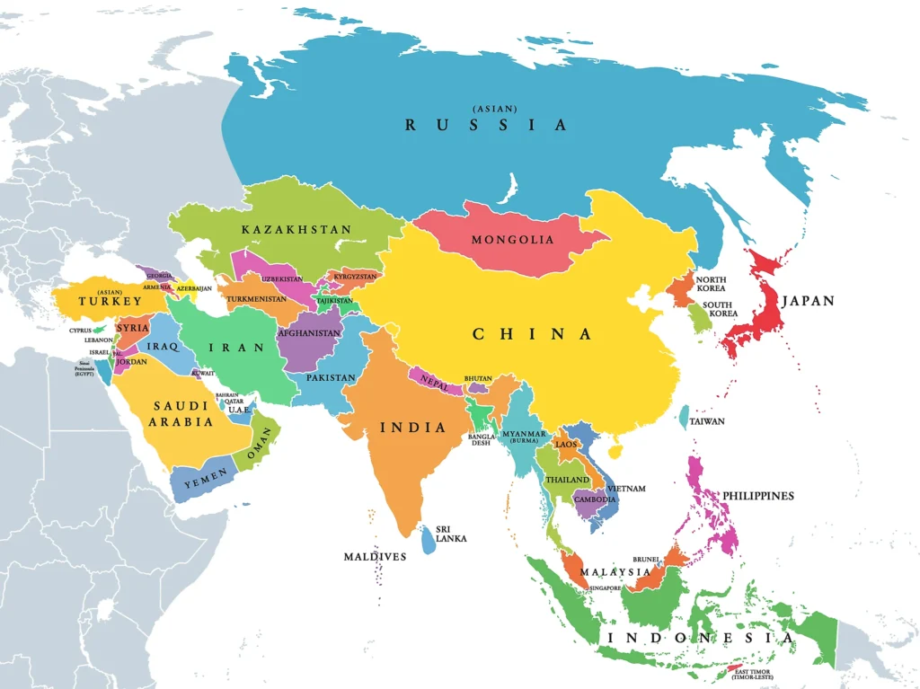 Map of Asia Countries Labeled