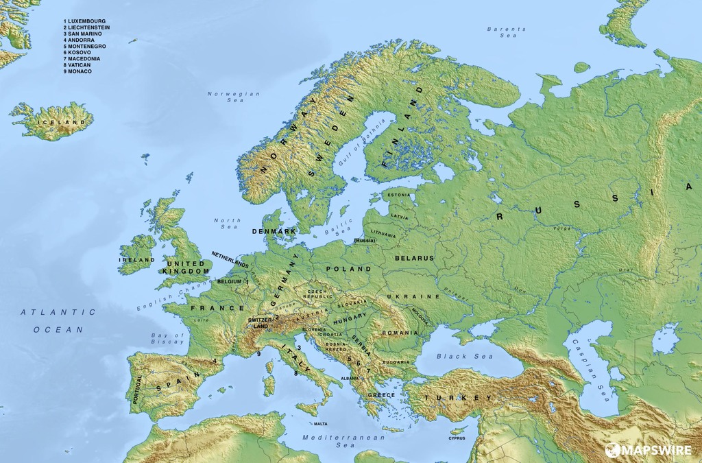European Mountain Ranges Map