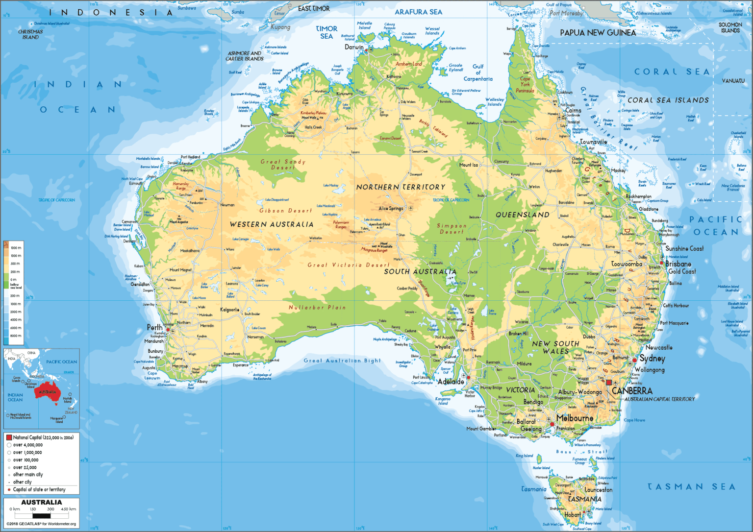 Australia Physical Map Printable PDF