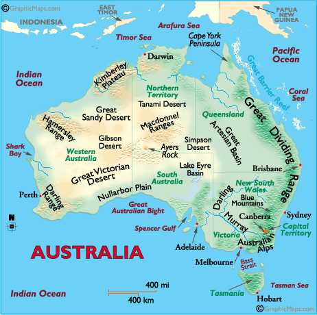 Map of Australia with Physical Features