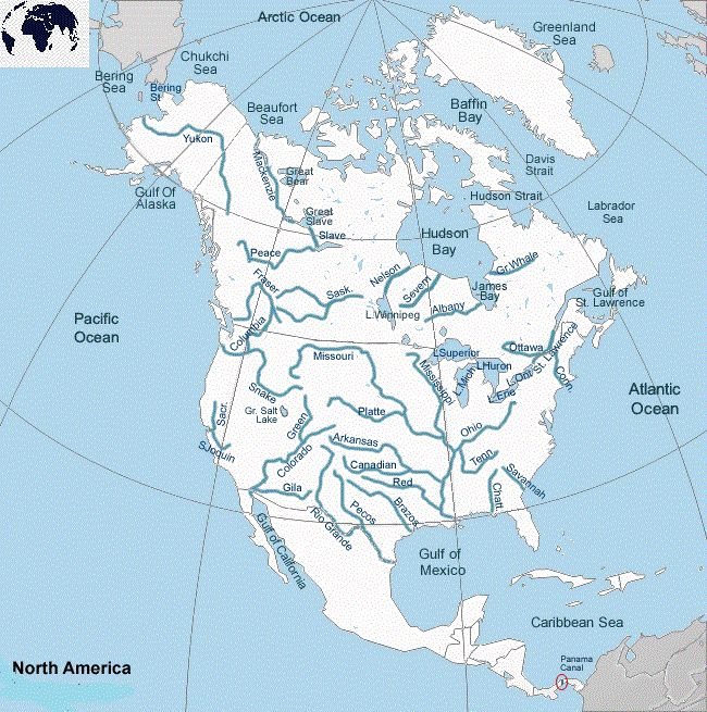 Labeled Map of North America Rivers