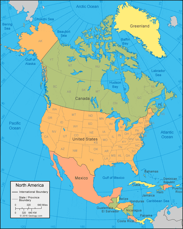 Map of North America Labeled