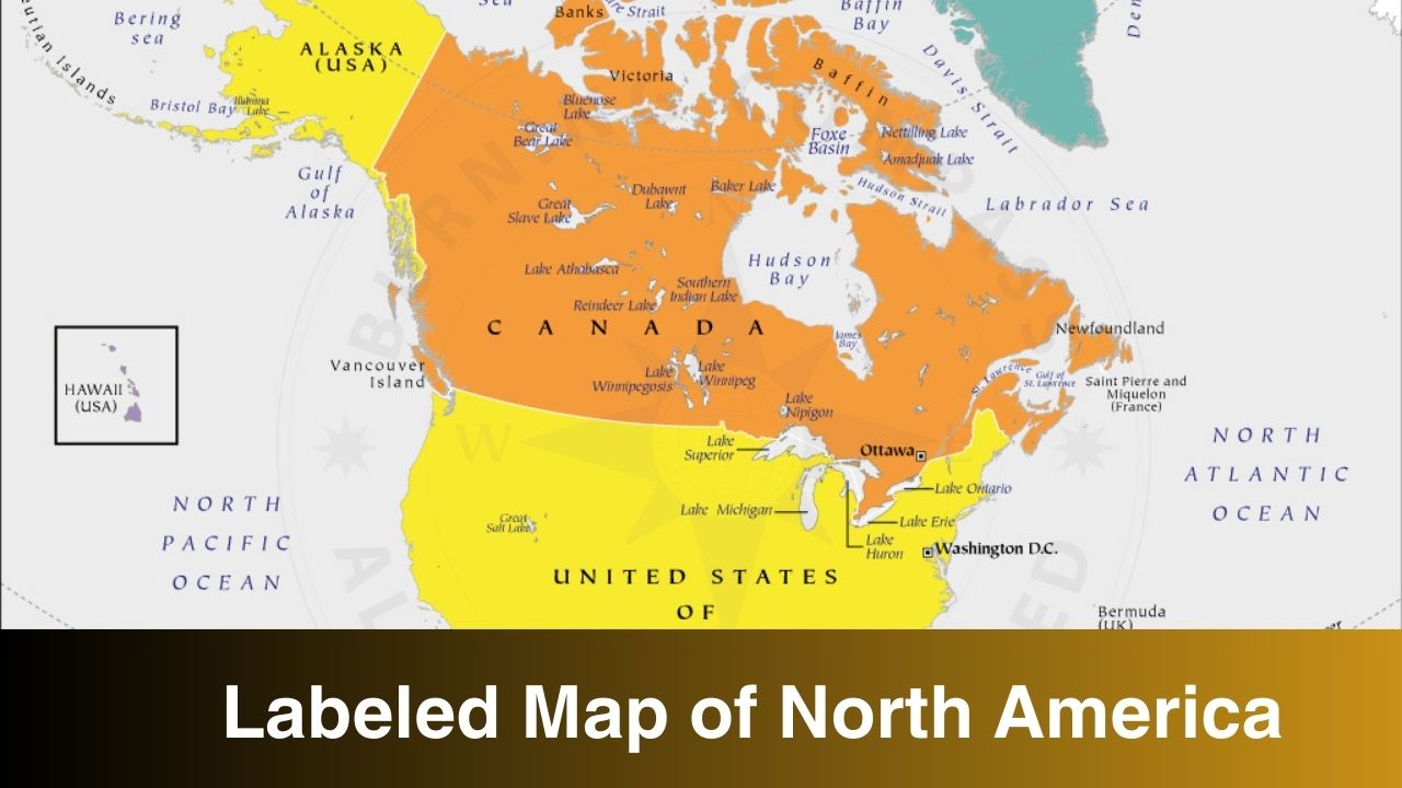 Labeled Map Of North America With Countries Capitals Rivers