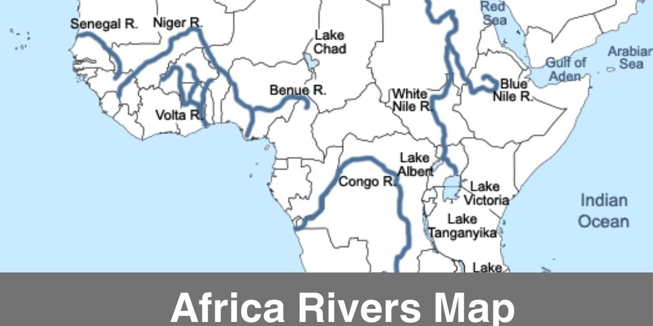 Map of Africa with Rivers & Lakes Printable PDF