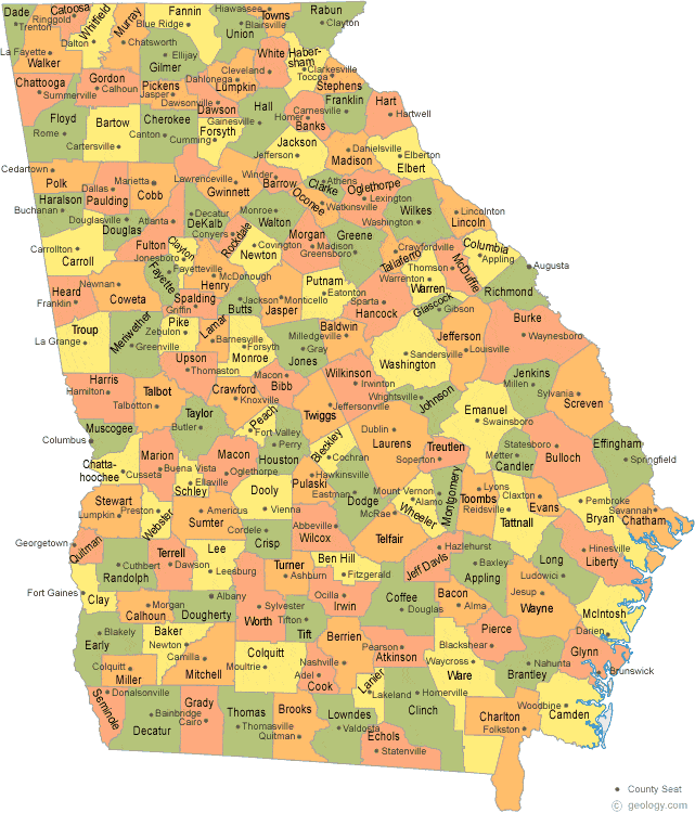 Map of Georgia with Counties